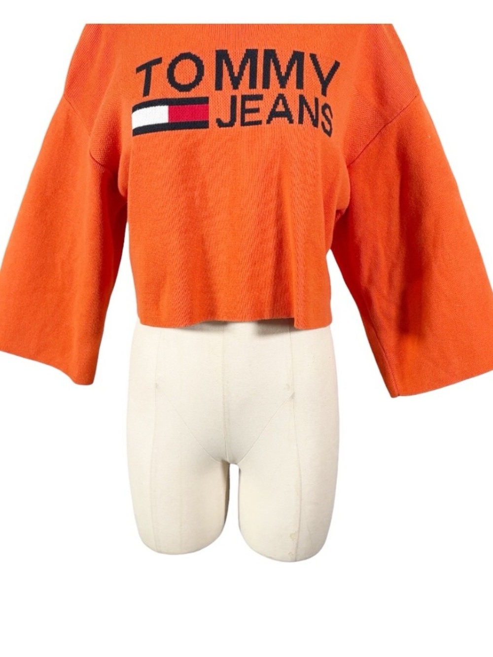 Tommy Jeans Cropped Logo Y2k Style Wide Sleeve Sweater Size Small - Picture 7 of 11